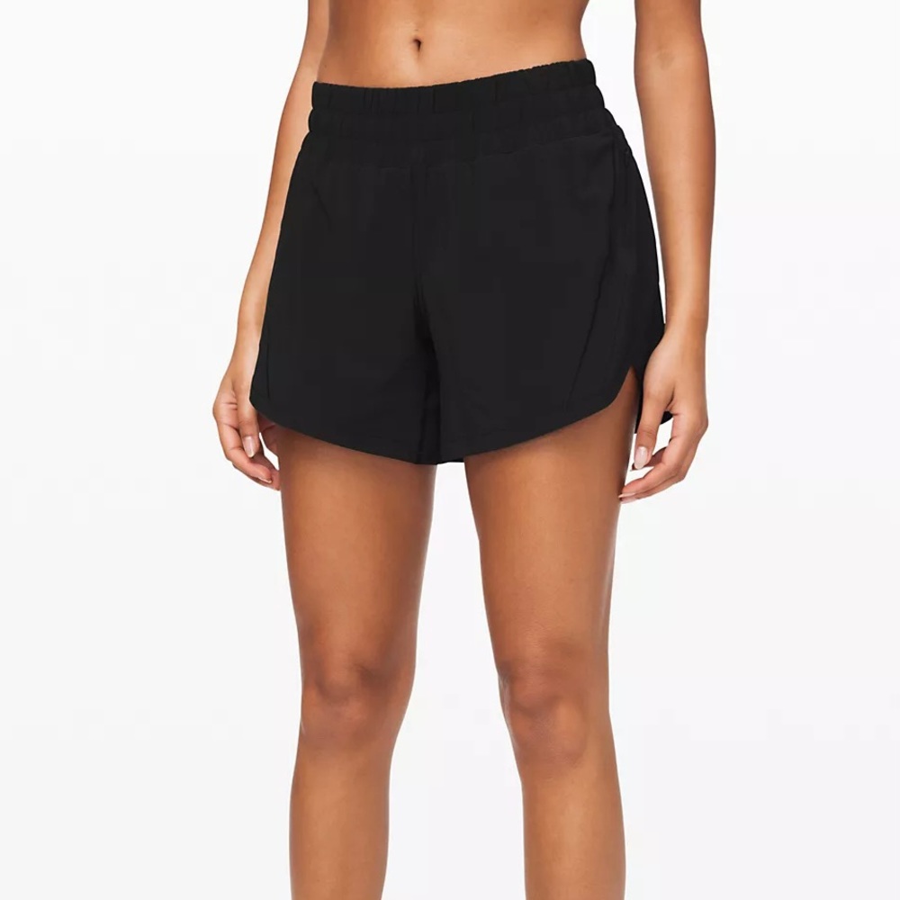 Lululemon Track That Shorts Black Mid Rise 5” Long Athletic Shorts Zipper Pocket